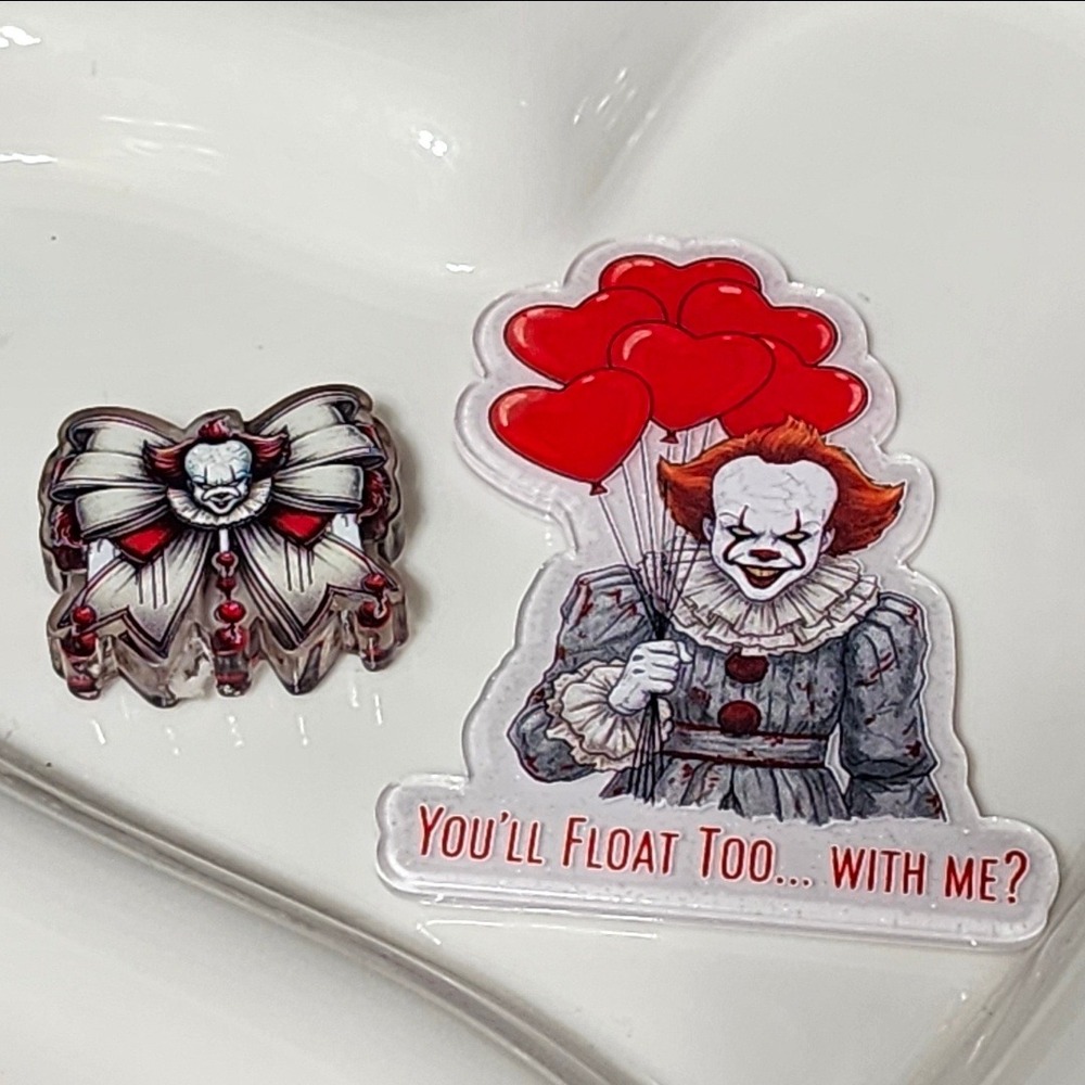 Halloween Clown Flatback Shaker Focal Bead Keychain Beaded Pen Horror Badge